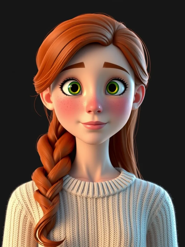 The same red-haired character rendered in 3D style