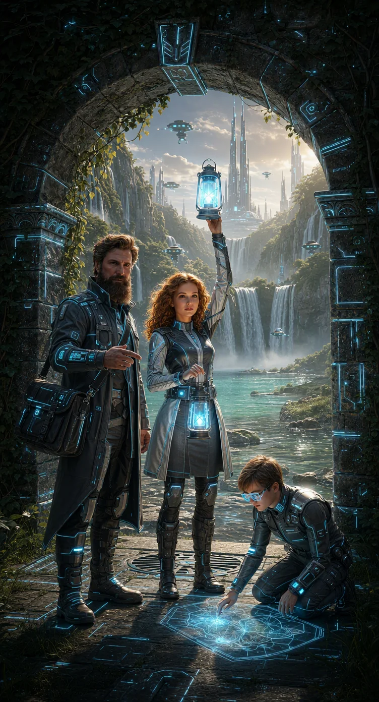 The same three-character cast rendered in Futuristic style